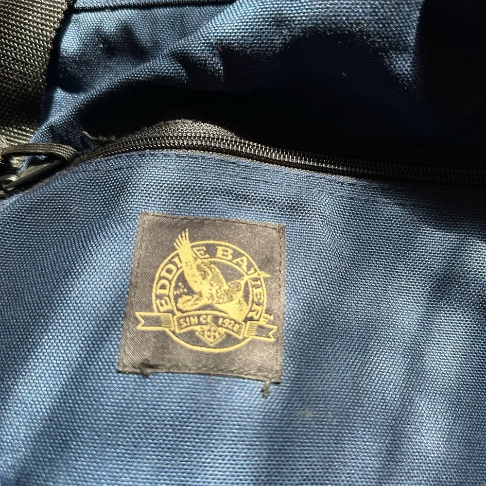 Vintage Eddie Bauer Duffel Bag Blue Black Travel Gym 90s Nylon